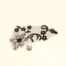 Small Black and Silver Embroidered Tulle Lace Motif